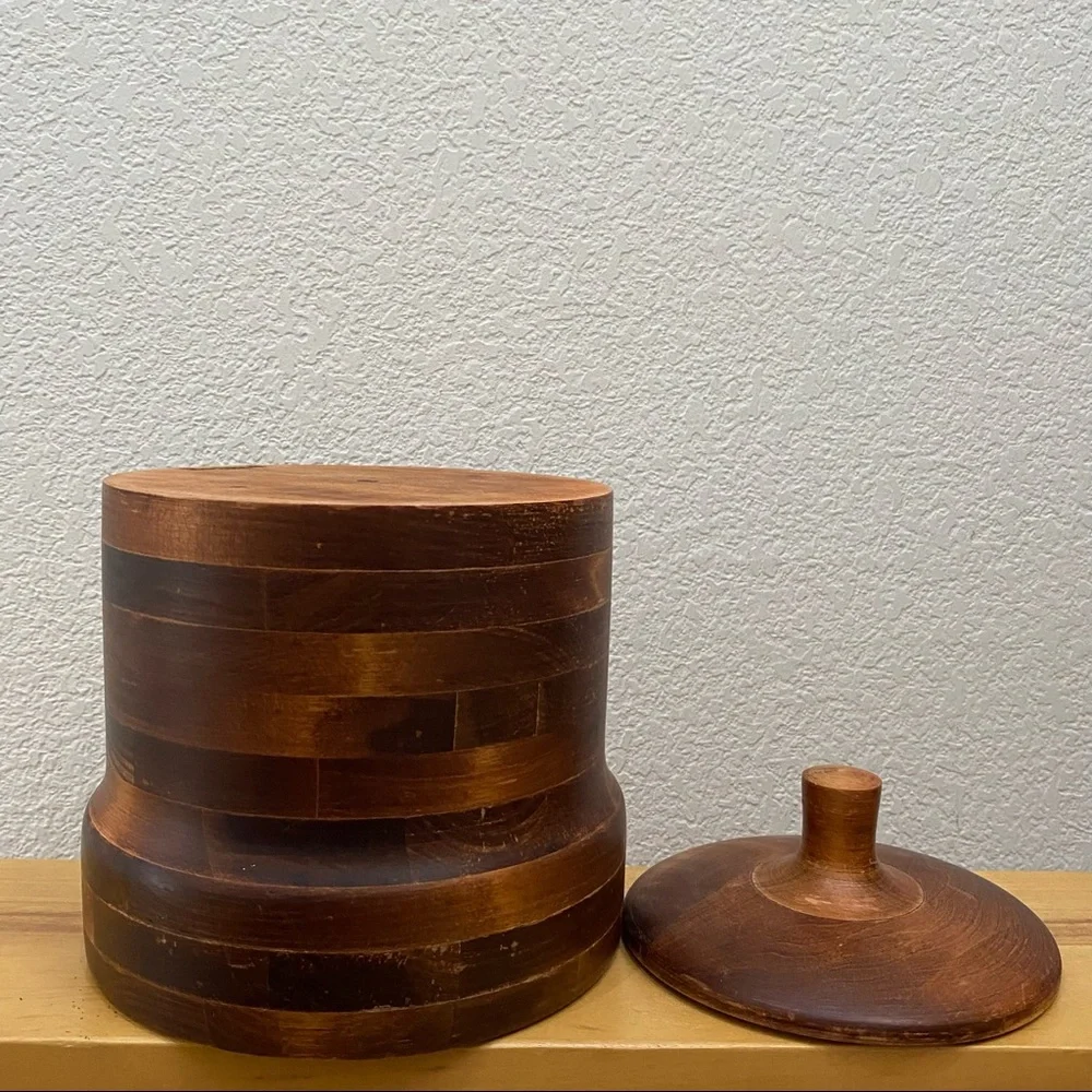 Vintage Baribocraft Teak & Maple Wood Ice Bucket Made in Canada NO Liner